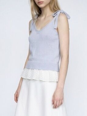 Club Monaco Light Blue Knit Tank with Bow Tie Shoulder Straps